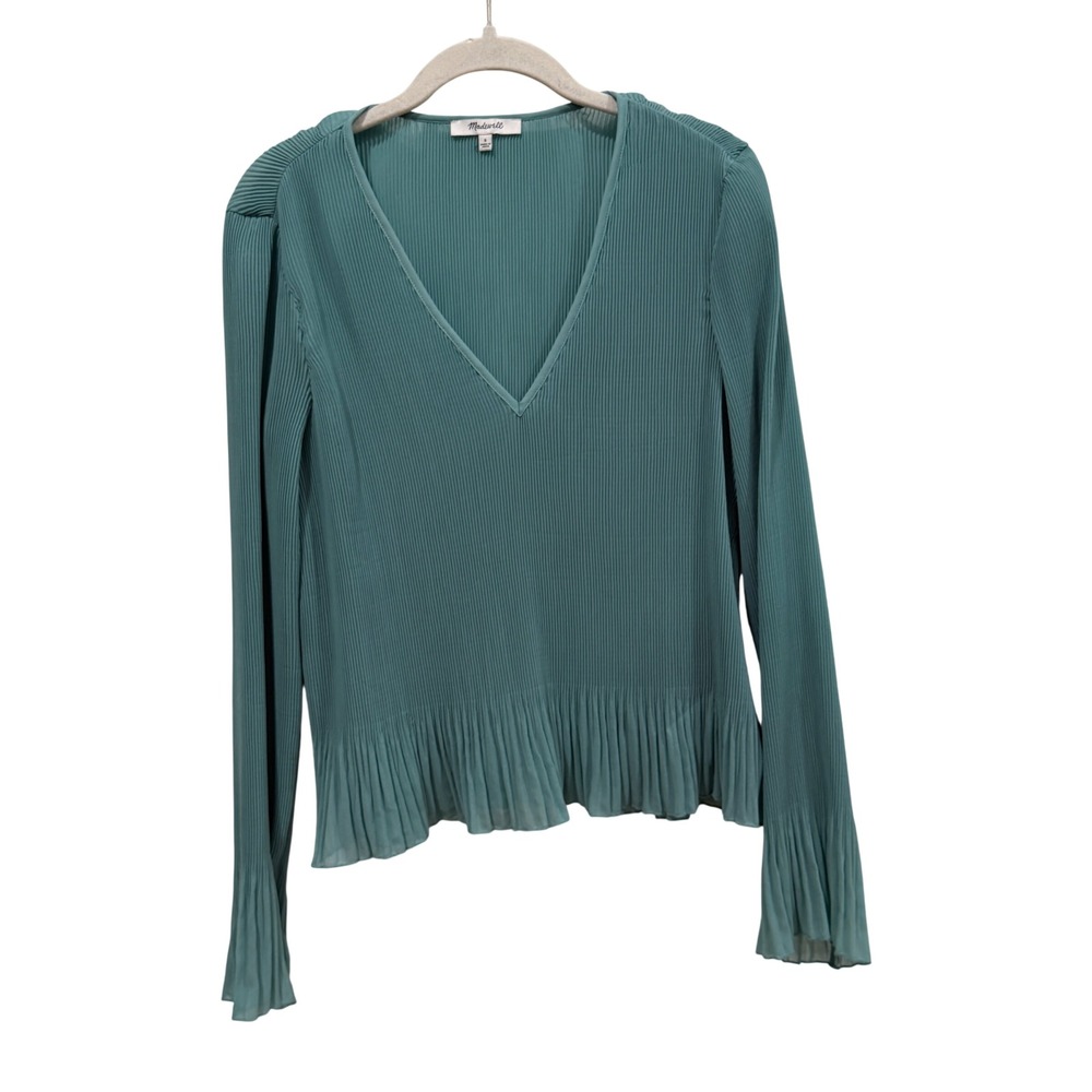 Madewell Plisse V-Neck Peplum Top Seafoam Green Pleated Blouse NN935 Mens S